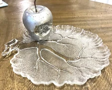 Set 4 Hazel Atlas Tree Of Life Glass Snack Plate Mid Century Vintage Trinket Jew