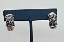 DAVID YURMAN STERLING LARGE METRO SHRIMP BLACK DIAMOND EARRINGS