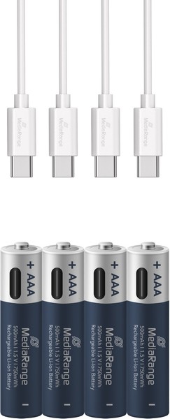 4 Mediarange Akku Aaa Mit USB-C Anschluss Li-Ion Micro 1.5V 500Mah Ladekabel-image