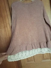 Pink Angora & Lace Roomy Coquette Sweater, Small- Soft, Feminine, Cottage Core
