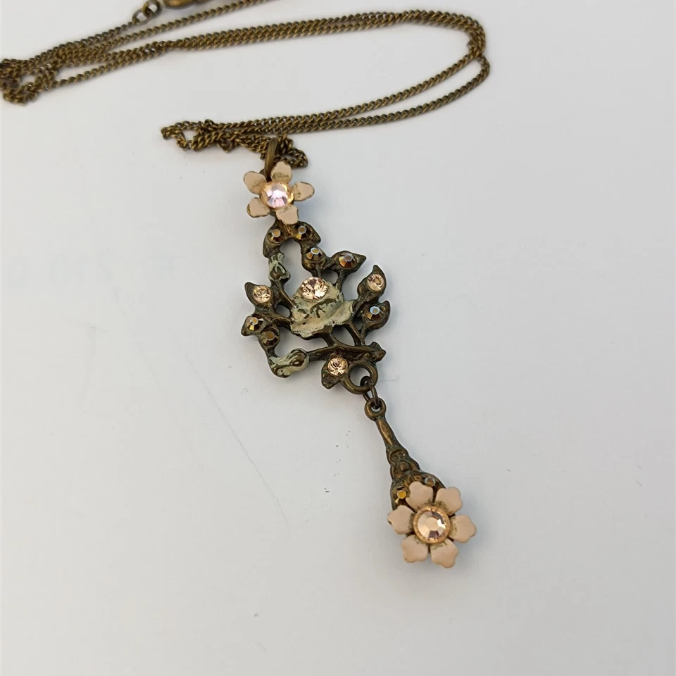 Collar Michal Negrin Romántico Shabby Chic Rosa Flor Esmalte Cristales Boho De Colección Foto 4 de 4