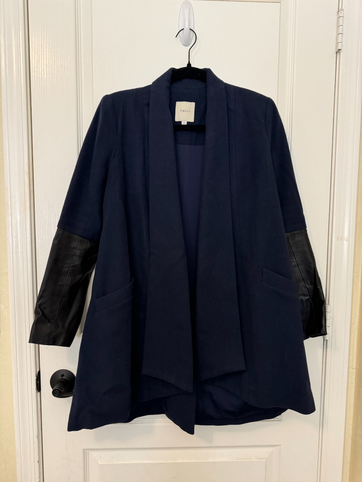 Mason navy coat with leather trim sz 2
