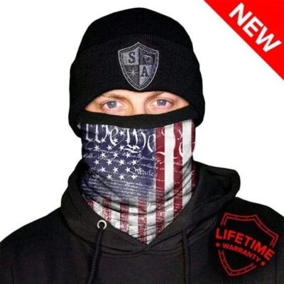 SA FISHING Thermal Fleece Lined Salt Armour Face Mask We The People American Flag with Guns