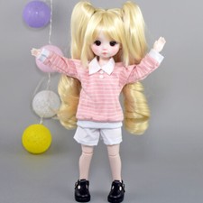 12" 30cm BJD Doll + Black Eyes + Blonde 2 Ponytail Hair + Dress Toys Assembled