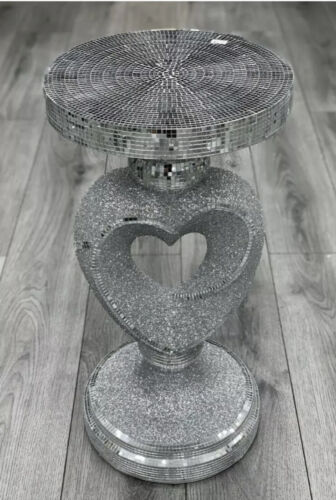 Silver Mirrored Mosaic Side Table Stands Bed/sofa Side Heart Shape End Of Table - Picture 1 of 3