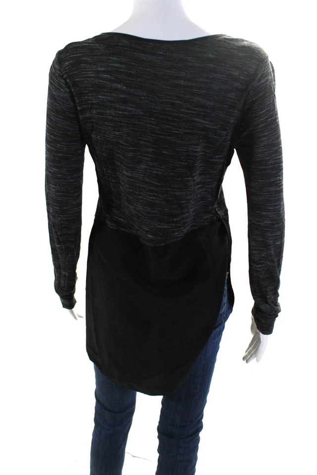 Vince Womens Scoop Neck Long Sleeve Side Slit High Low Blouse Gray Size XS - Image 3 of 4