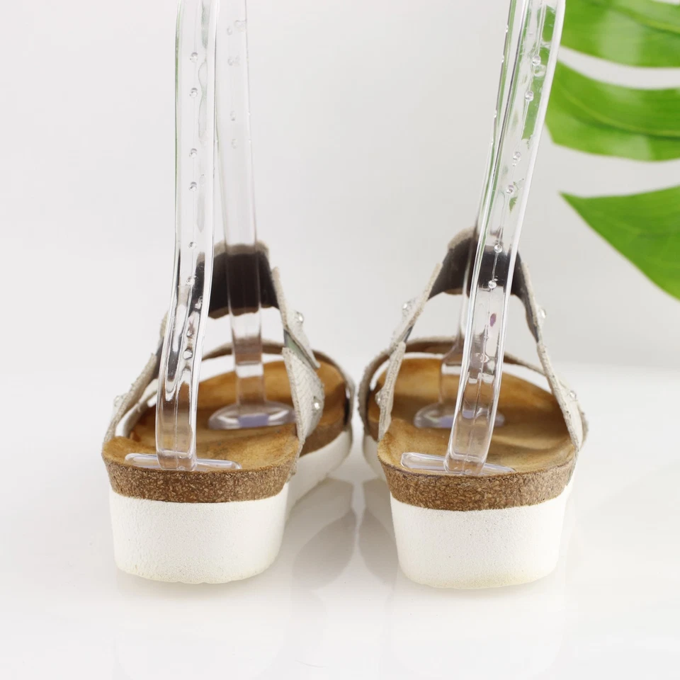 Sandalia Ashley Naot para mujer talla 41 10 plateada cuero serpiente cuña baja zapato deslizable Foto 4 de 4