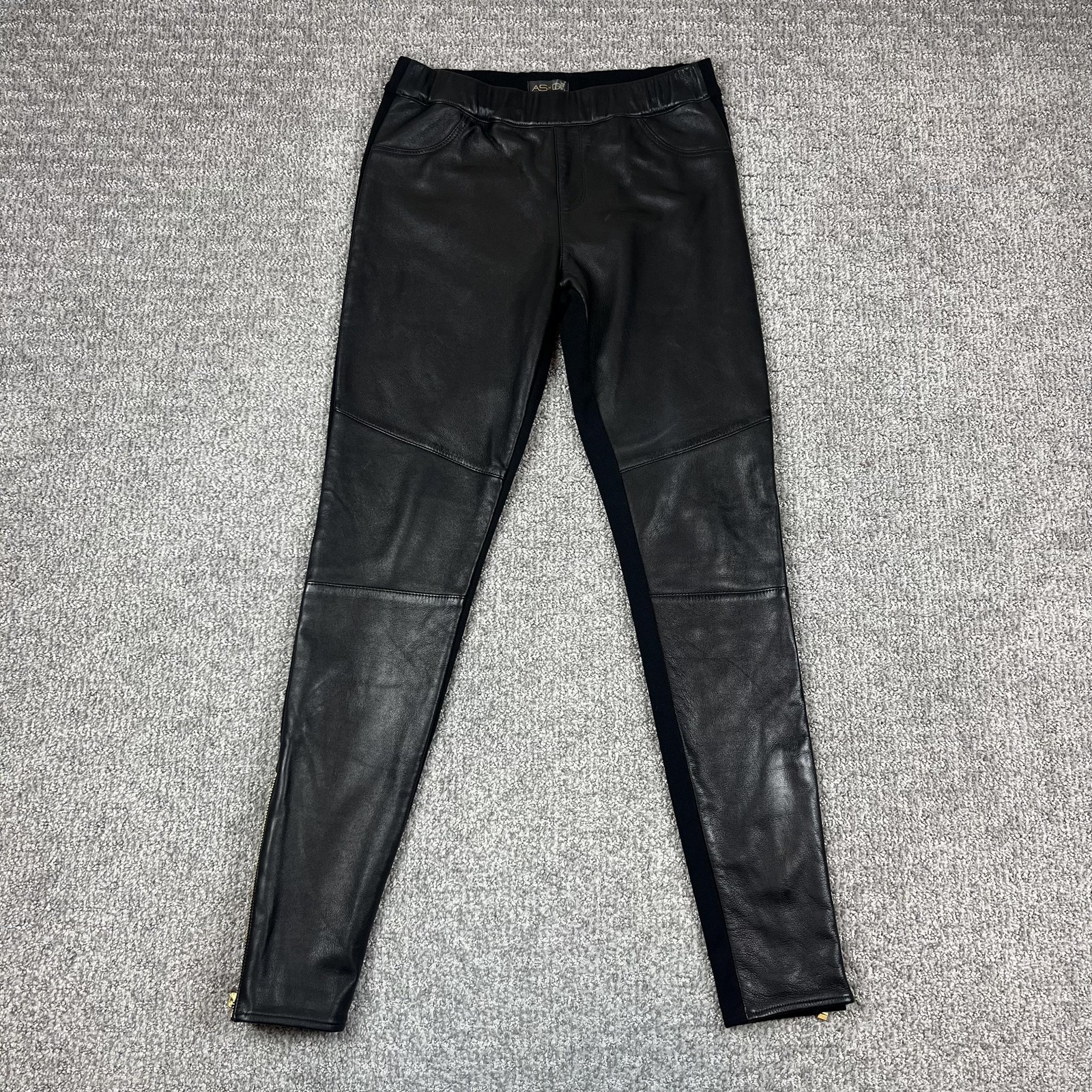 AS By DF Pants Womens 2 Black Leather Front Ponte Zip Ankle Stretch Goth