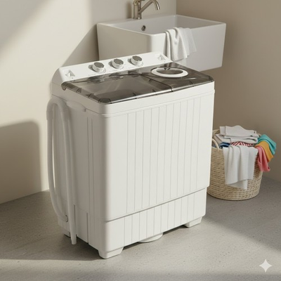 #ad #ad 26lbs Portable Twin Tub Washer Semi Automatic Spinner with Drain Pump Costway $134.99