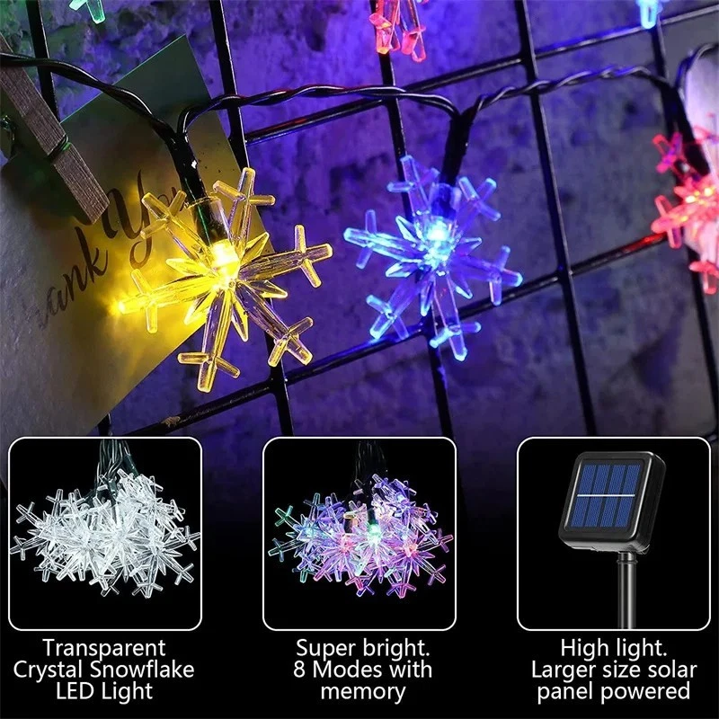 Solar Snowflake String Lights | Outdoor Garland for Christmas & Patio Decor - Image 3 of 4