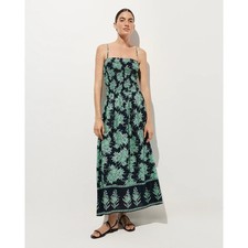 NWT J Crew Wave Maxi Dress Pineapple-Print Organic Cotton Voile Navy Matcha XS