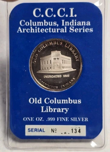Vintage SilverTowne Columbus, IN Old Library Architectural 1 Oz Silver Round