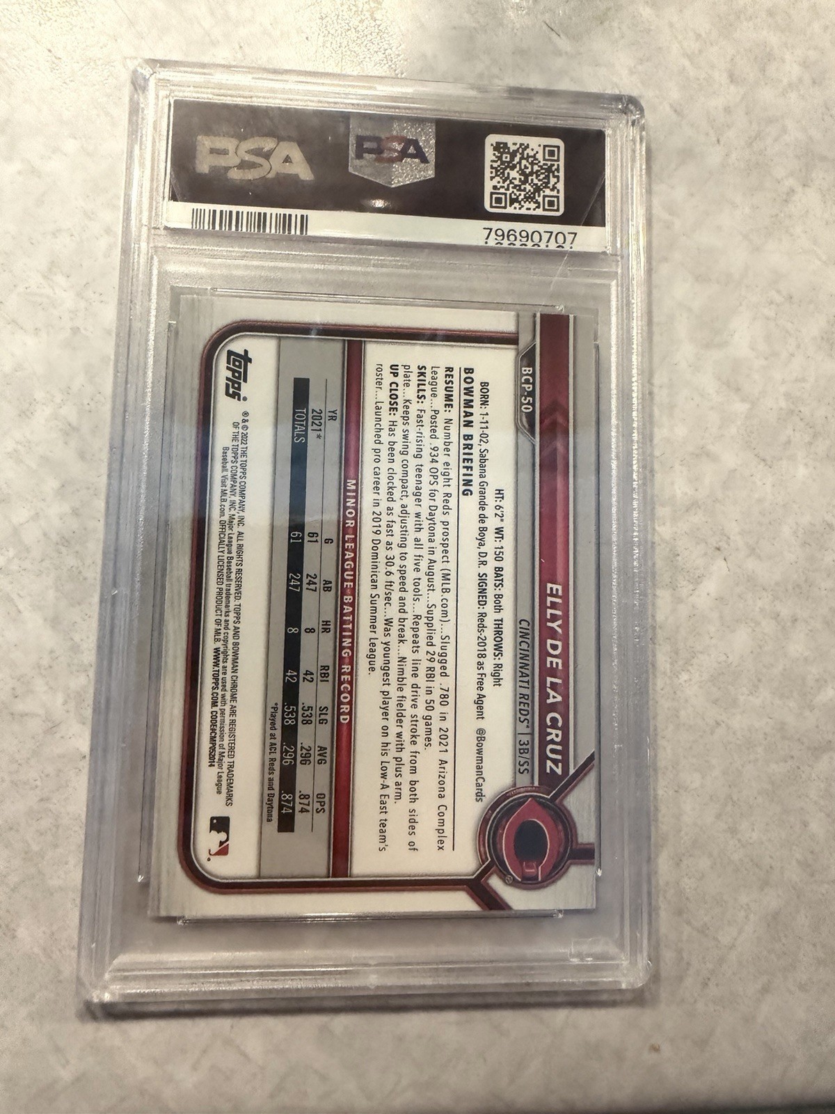 Bowman 2022 Mega Box Chrome Elly De La Cruz Rookie #50 PSA 10 view 2
