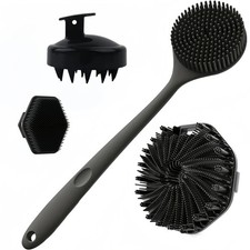 4PCS Long Handle Silicone Bath Brush Set for Body Back Face Gentle Exfoliating M