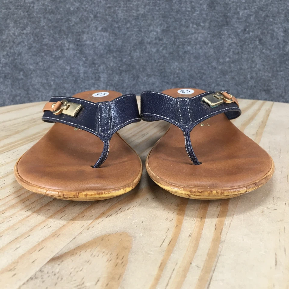 Italian Shoemakers Sandals Womens 8.5 Casual Slip On Thong Brown Blue Low Wedge - Image 4 of 4