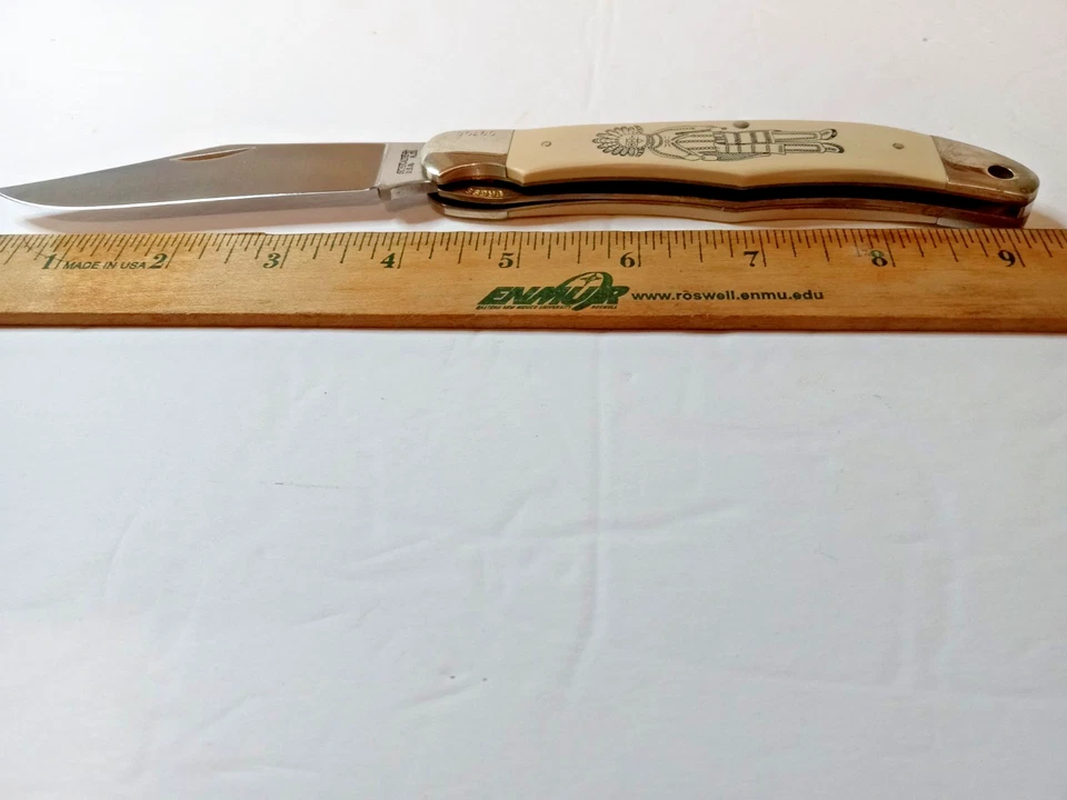 Cuchillo de caza Schrade Kachina Scrimshaw 1983 casi nuevo funda con cuentas edición limitada Foto 4 de 4