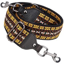Nefelibata Banjo Strap, 2" Wide Full Grain Cowhide Embroidered in Yellow