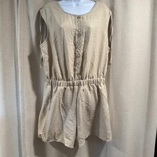 NWOT Shein Curve 2XL Sleeveless Romper Jumpsuit Tan Button Front Lace Detail