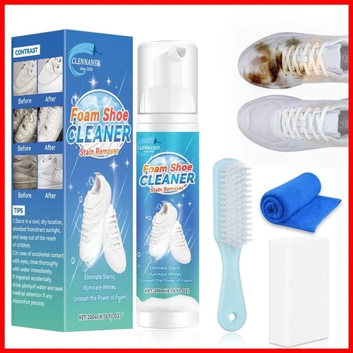 Clennaner White Shoe Cleaner 6.76 Oz Kit Brush Towel Leather Knit Canvas Suede - product listing photo