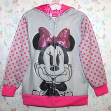 Disney Girls 5 Gray  Pink Minnie Mouse Zip Up Hoodie Sweatshirt EUC 