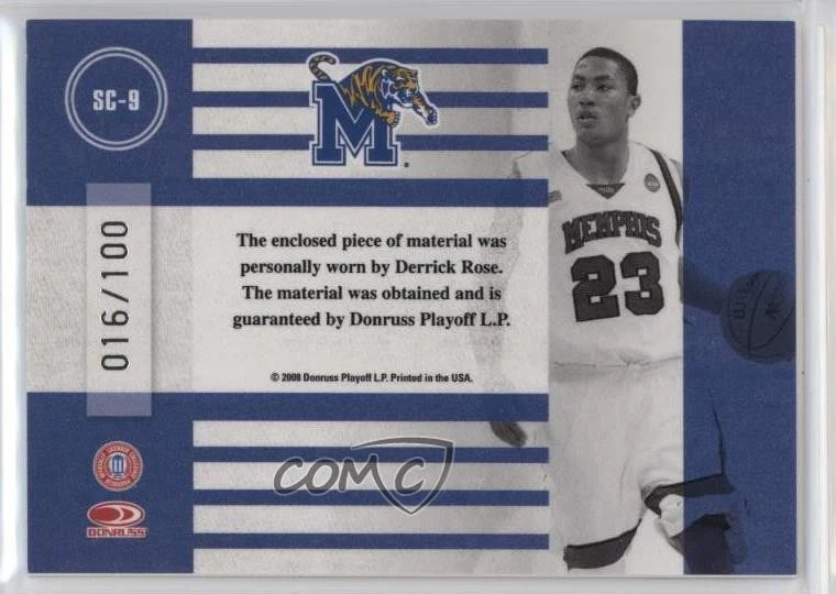 2008 Donruss Elite Extra Edition School Colors Materials Derrick Rose Rookie RC - Image 2 of 2