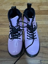Dr. Martens Girls Size 10 Pink Round Toe Lace Up/Zip Ankle Boots 1460T