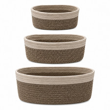 3 Piece Woven Storage Basket Set Nesting Organizer Bins for Home Bathroom Decor