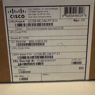 Cisco Port Expander Card UCSB-MLOM-PT-01 UCS Port Expander Card