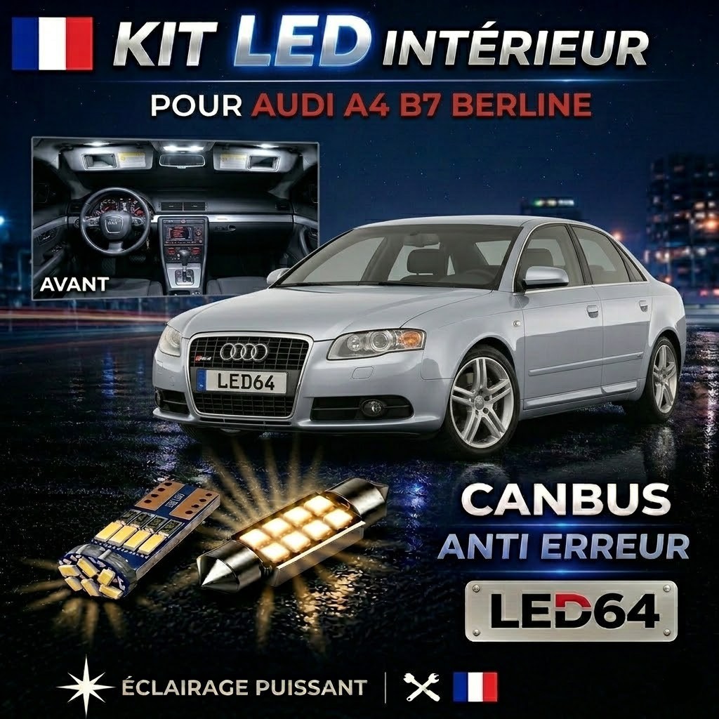 Kit LED Audi A4 B7 intérieur blanc anti-erreur Canbus haute luminosité 19 ampoules