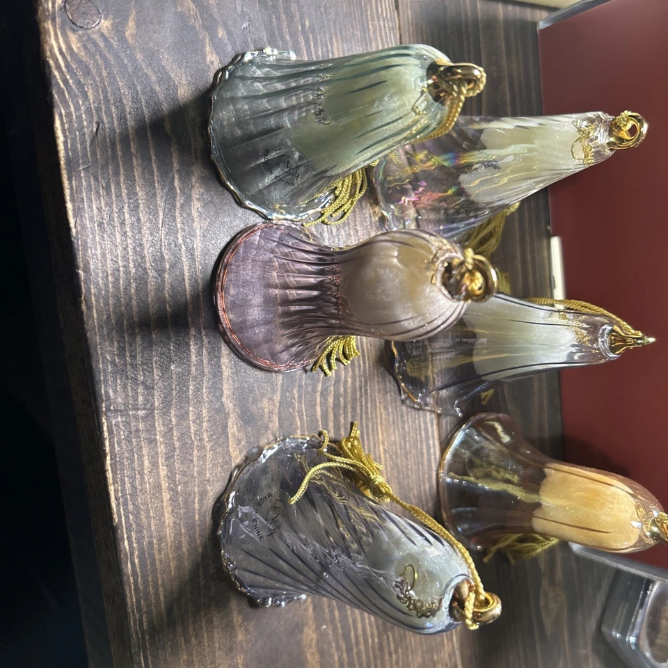 Juego de 6 adornos de campana de Navidad de vidrio LENOX con caja artículos de regalo de cristal navideño Foto 3 de 3