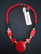 NWT Vintage Marshalls Encore Red Black And Gold Tone Polygon Statement Necklace