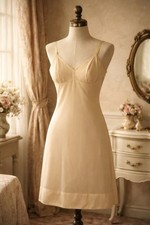 Vtg Vanity Fair Full Slip Sz 32 Women  s Nude Adjustable Straps Nylon Made USA