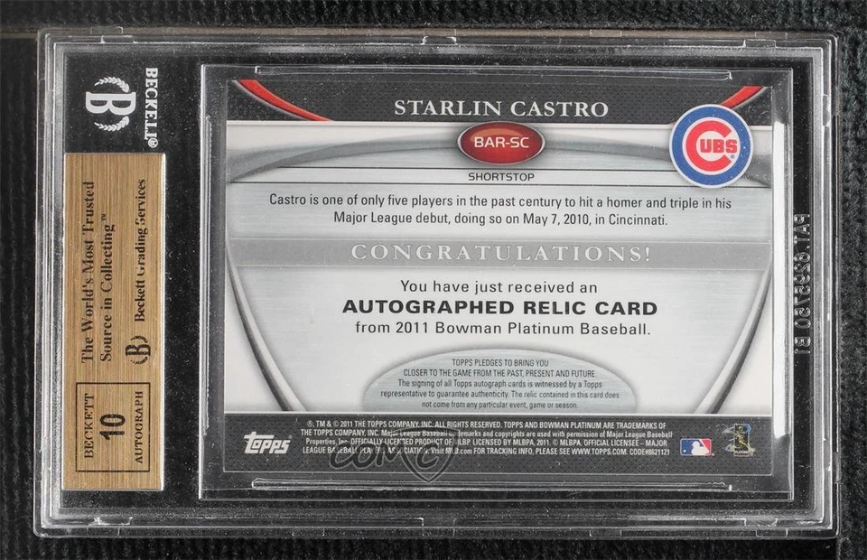 2011 Bowman Platinum Relic Refractor /666 Starlin Castro BGS 9.5 GEM MINT Auto - Image 2 of 2