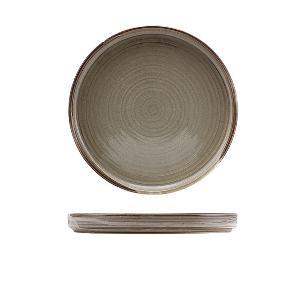Terra Porcelain Grey Low Presentation Plate For Hotel Restaurant 21cm Pack of 6