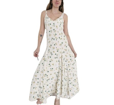 Racil V-Neck Maxi 100% Seide Maxikleid Damen EU 38 UK 10 Creme Blumen Neu