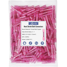 Heat Shrink Butt Wire Connectors, 210Pcs 22-16 AWG Red Insulated Waterproof Ele