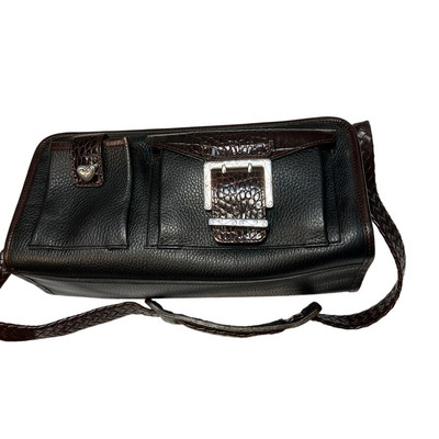 Vintage Brighton Black Leather Weave Shoulder Bag Croc Pattern 2002