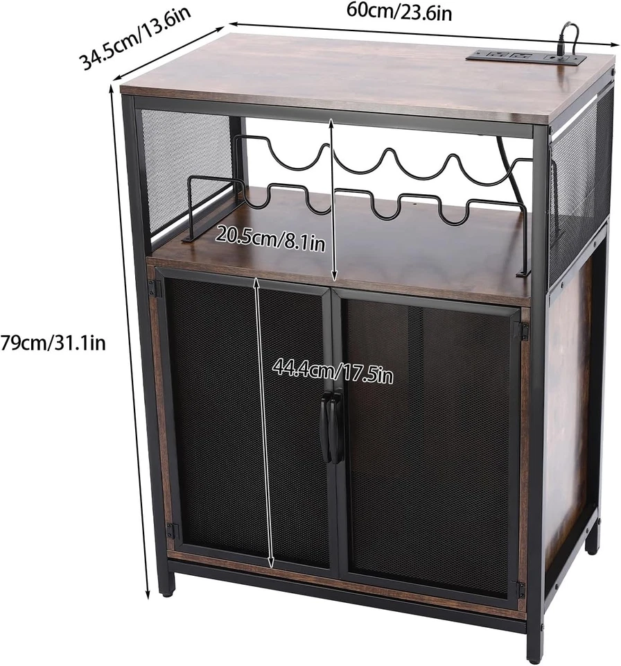 Industrial Wine Bar Cabinet with RGB Lights & Glass Holder Storage Sideboard - Image 3 of 4