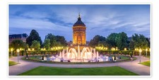 Poster Mannheim Wasserturm und Rosengarten bei Nacht - Jan Christopher Becke