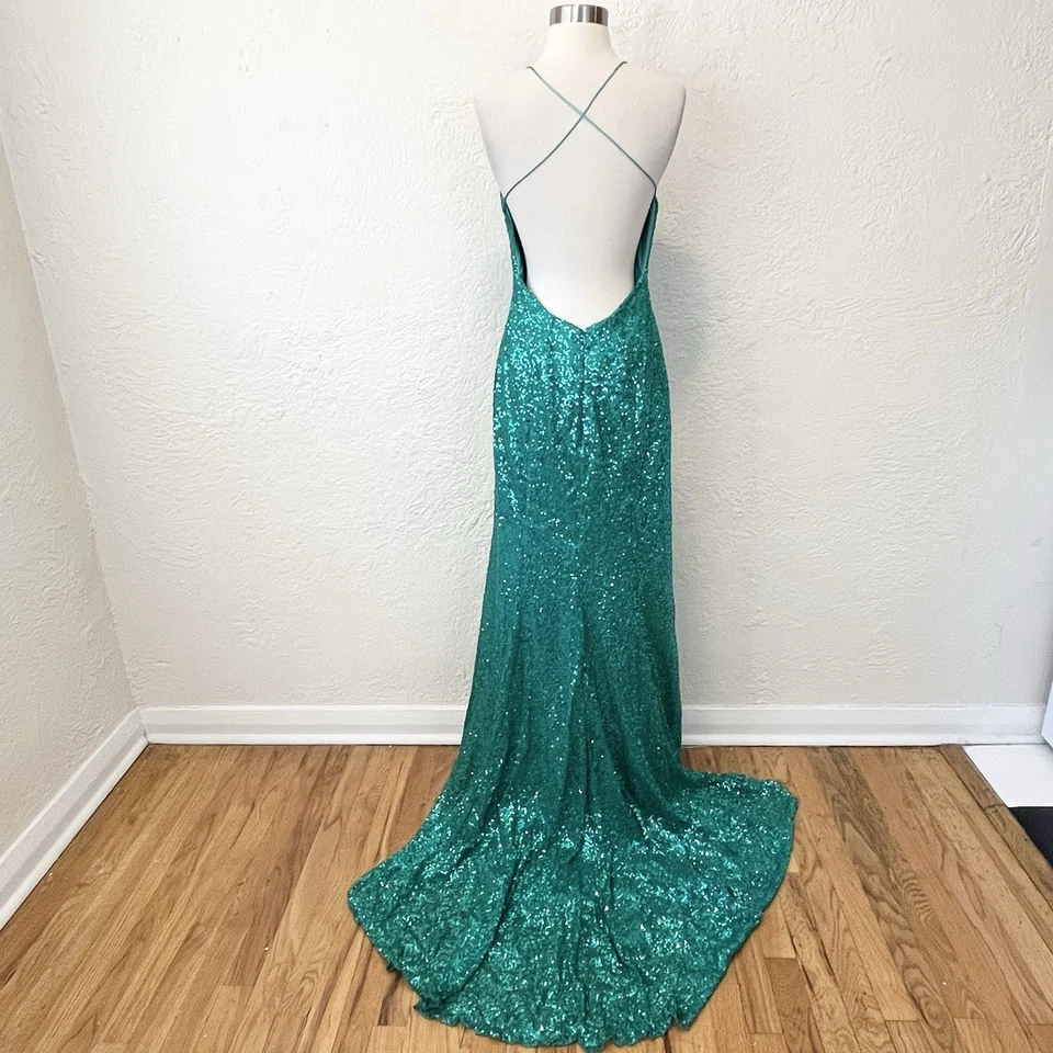 Vestido Maggie Sottero Coqueteo Verde Lentejuelas Baile de graduación Pagaent Formal talla 10 Foto 3 de 4