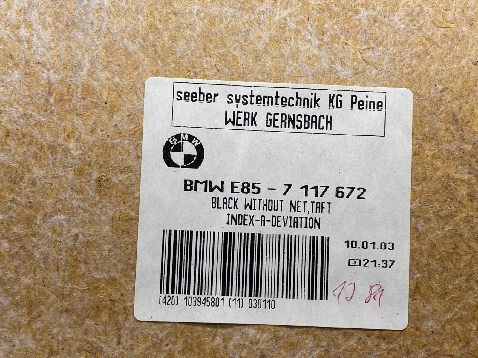 03-08 BMW E85 Z4 FRONT RIGHT SEAT BACK TRIM COVER PANEL 7117672  