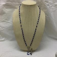 Vintage Rosary Blue Beads Cross 28" Long Religious Item