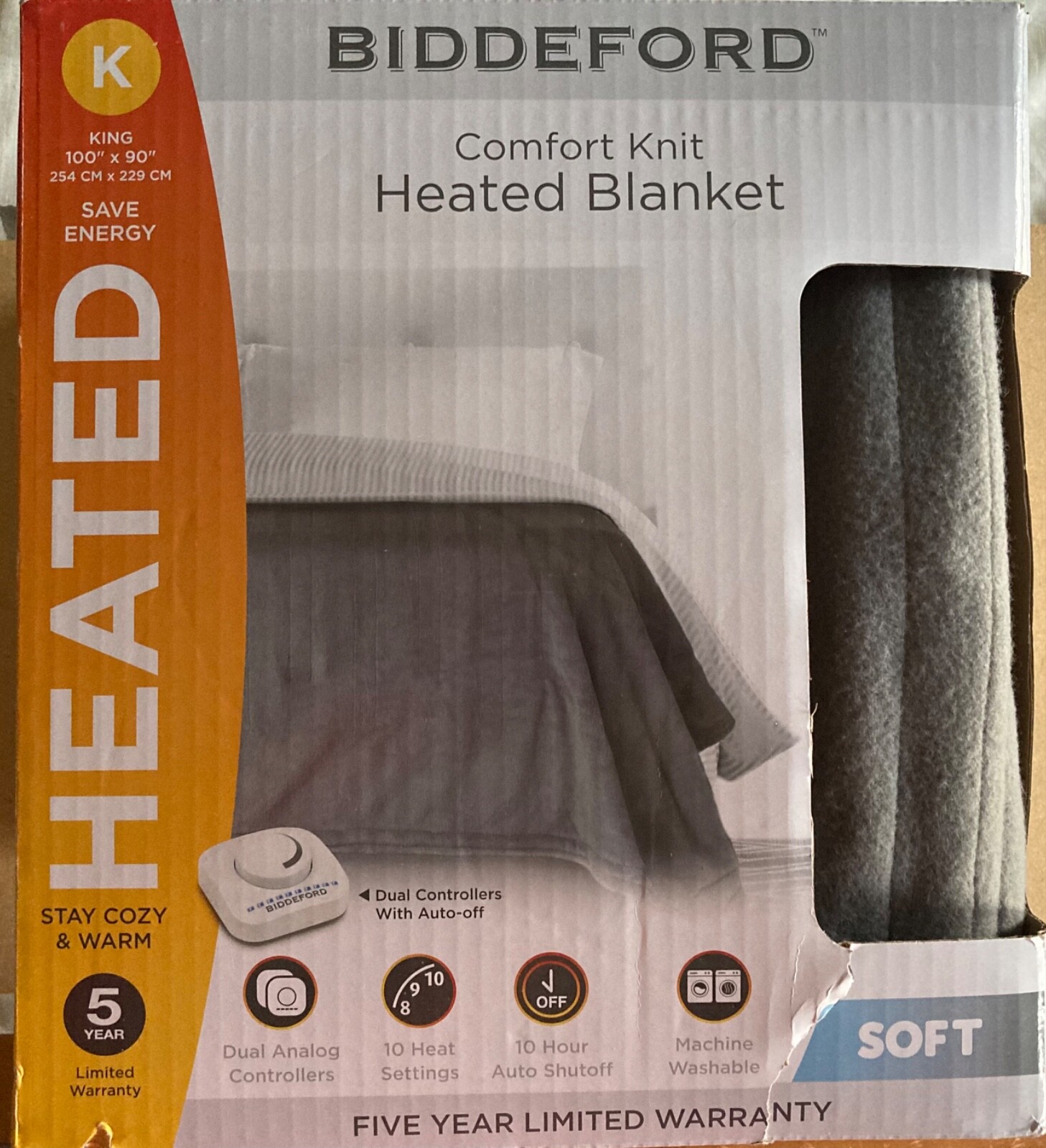 NEW Biddeford KING Size Comfort Knit Heated Blanket 100 x 90 Dual