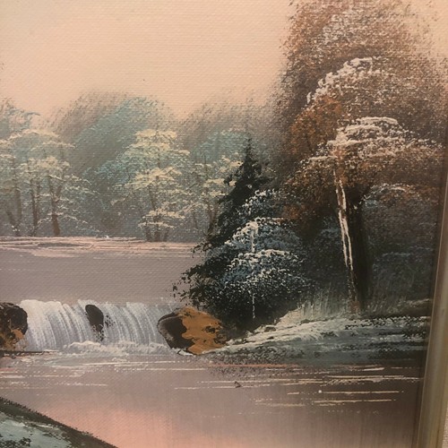 Signed Forest Stream Landscape Oil Painting Framed 14 1/2 X 12 1/2 - Picture 7 of 9
