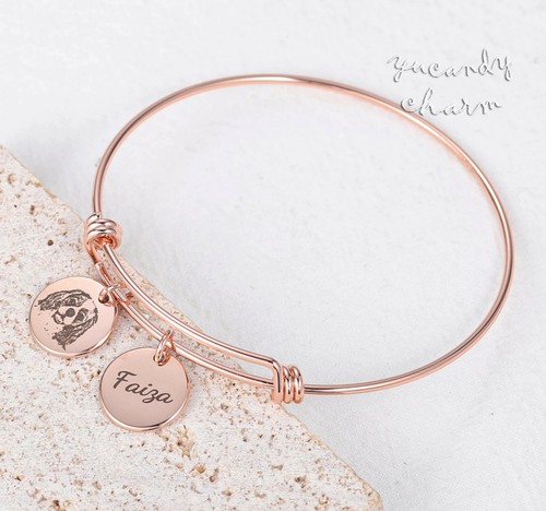 Personalized Engraving Custom Photo Portrait Drawing names Charm Bangle Bracelet - Picture 10 of 10