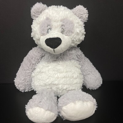 Gray and White Panda Bear Plush Stuffed Animal Floppy Shaggy Sewn Eyes Lovey Toy