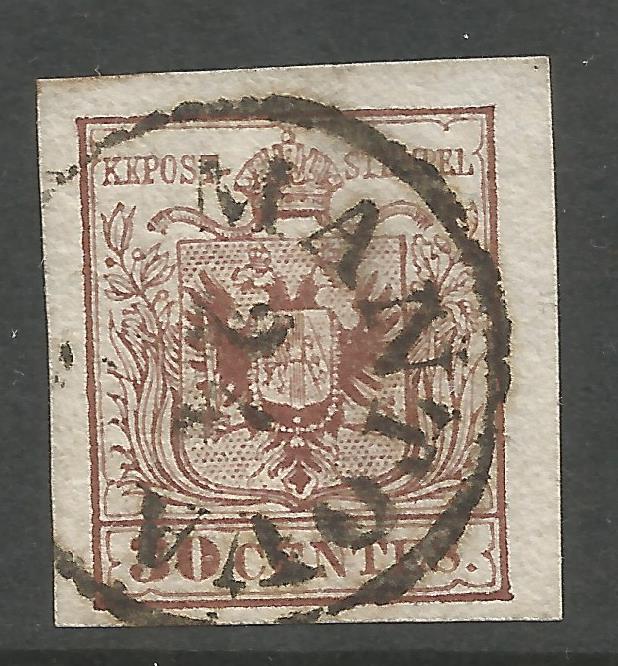 STAMPS-LOMBARDY & VENETIA. 1850. 30c Brown Type III. SG: 4c