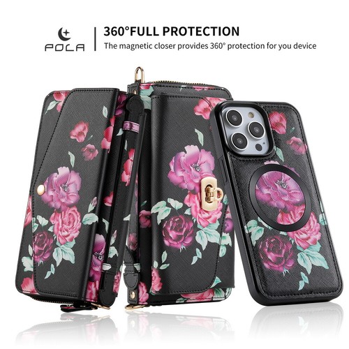 Flower Leather Wallet Wallet Removable Magnetic Cover For iPhone 12 13 14 15 16 - Picture 4 of 75