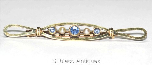 15ct Yellow Gold Brooch set with Fine Blue Sapphires & Pearls - Pre 1931