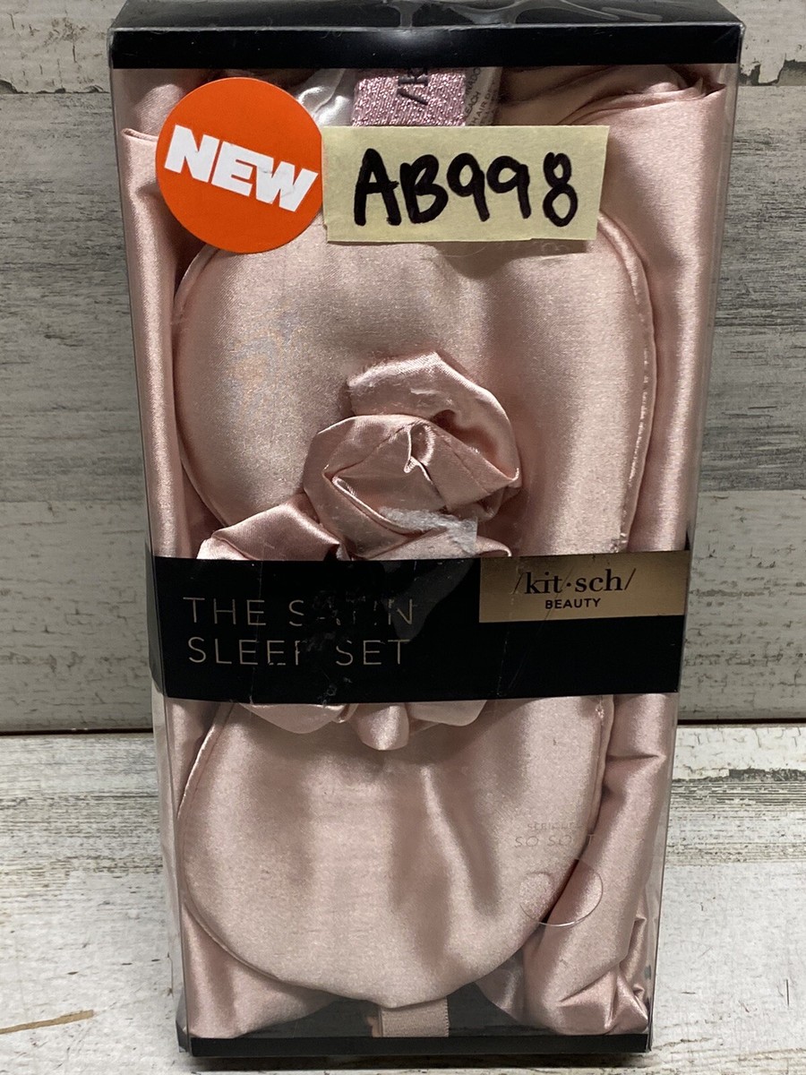 Kitsch Satin Sleep Set in Pink and black out eye mask. Kitsch Cute Soft Pack - Satin Sleep Set with Pillowcase, Eye  main image 2